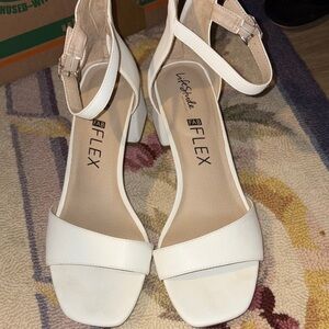 Life Stride White Ankle-Strap Block Heel Sandals